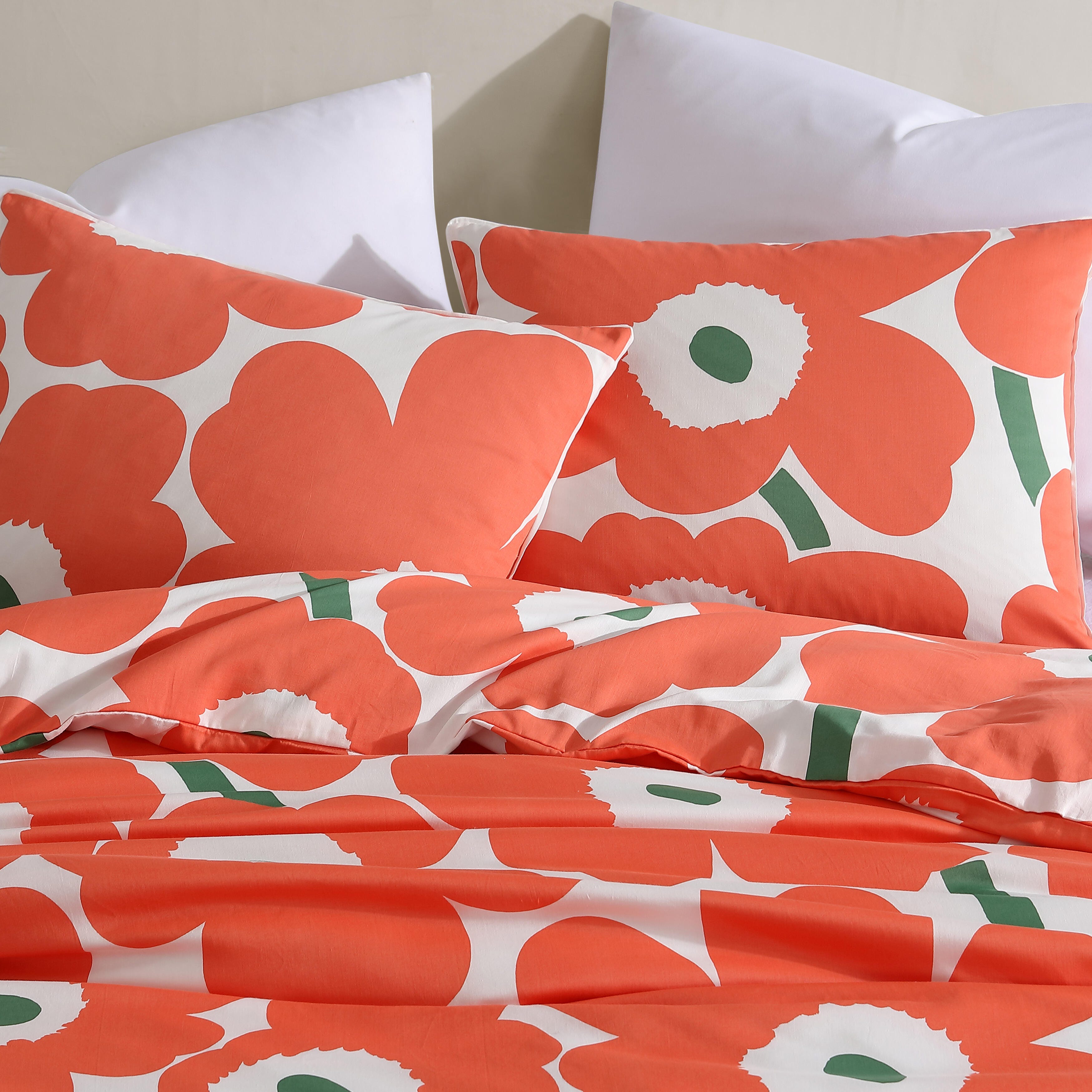 Marimekko Unikko Ouvert Orange Brillant Ensemble de Housse de Couette Full Queen