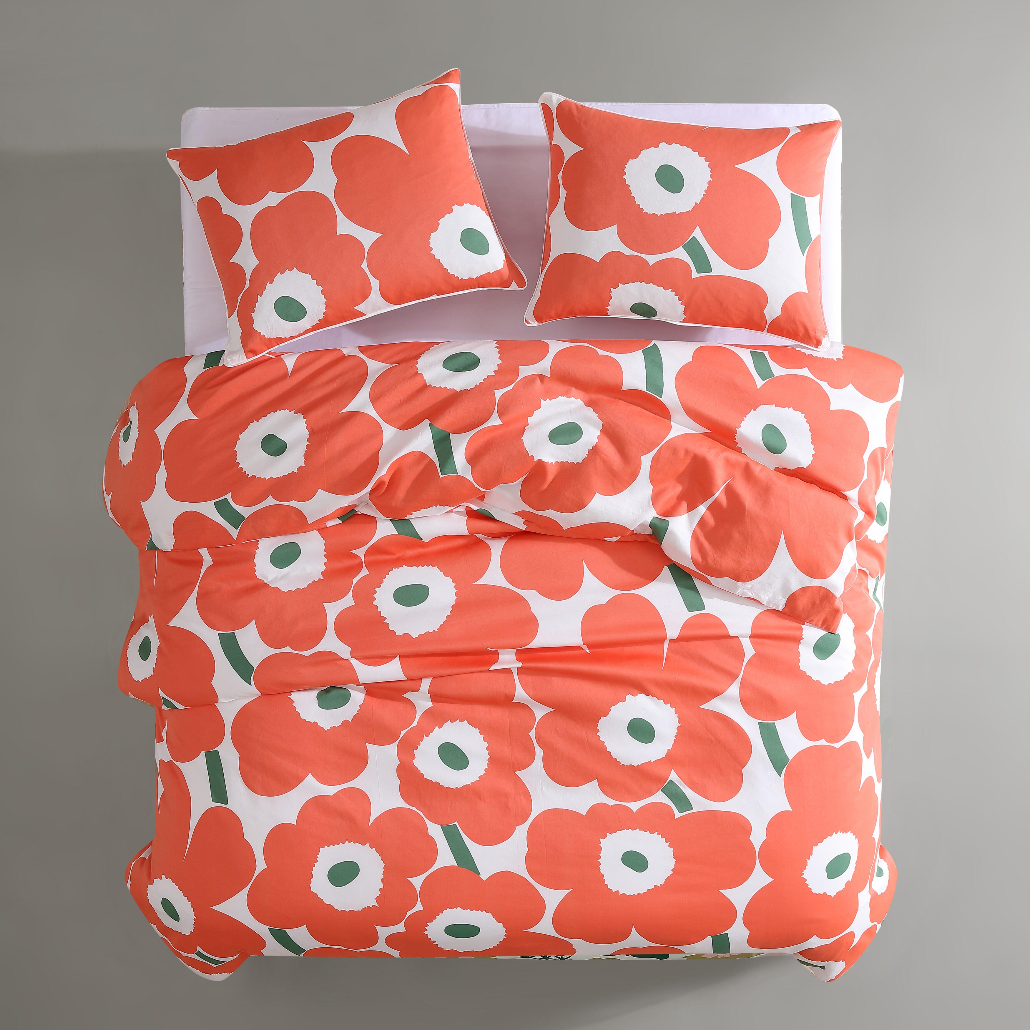 Marimekko Unikko Ouvert Orange Brillant Ensemble de Housse de Couette Full Queen