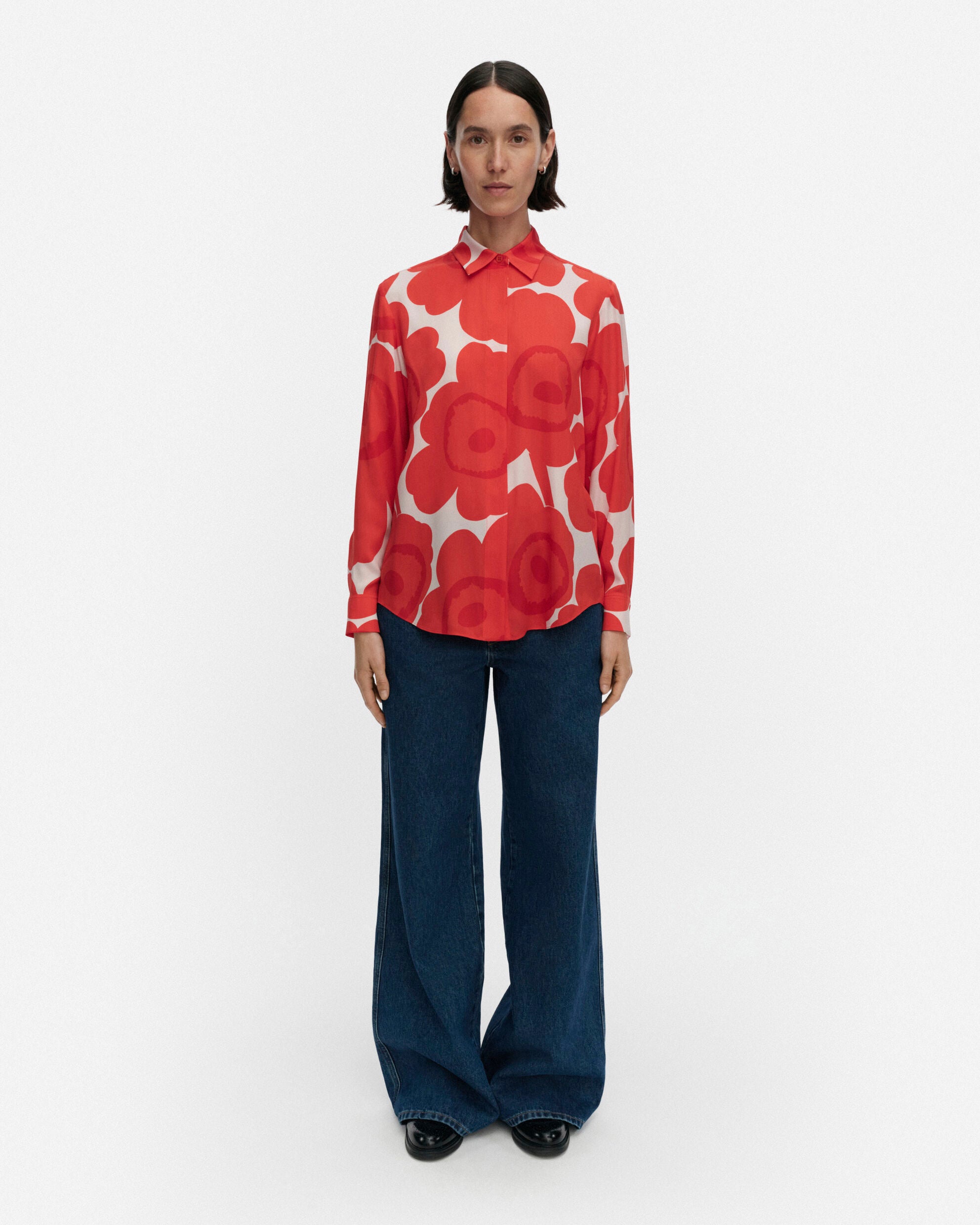 marimekko Maija Unikko blouse シルクシャツ 36 Maija Unikko Silk shirt