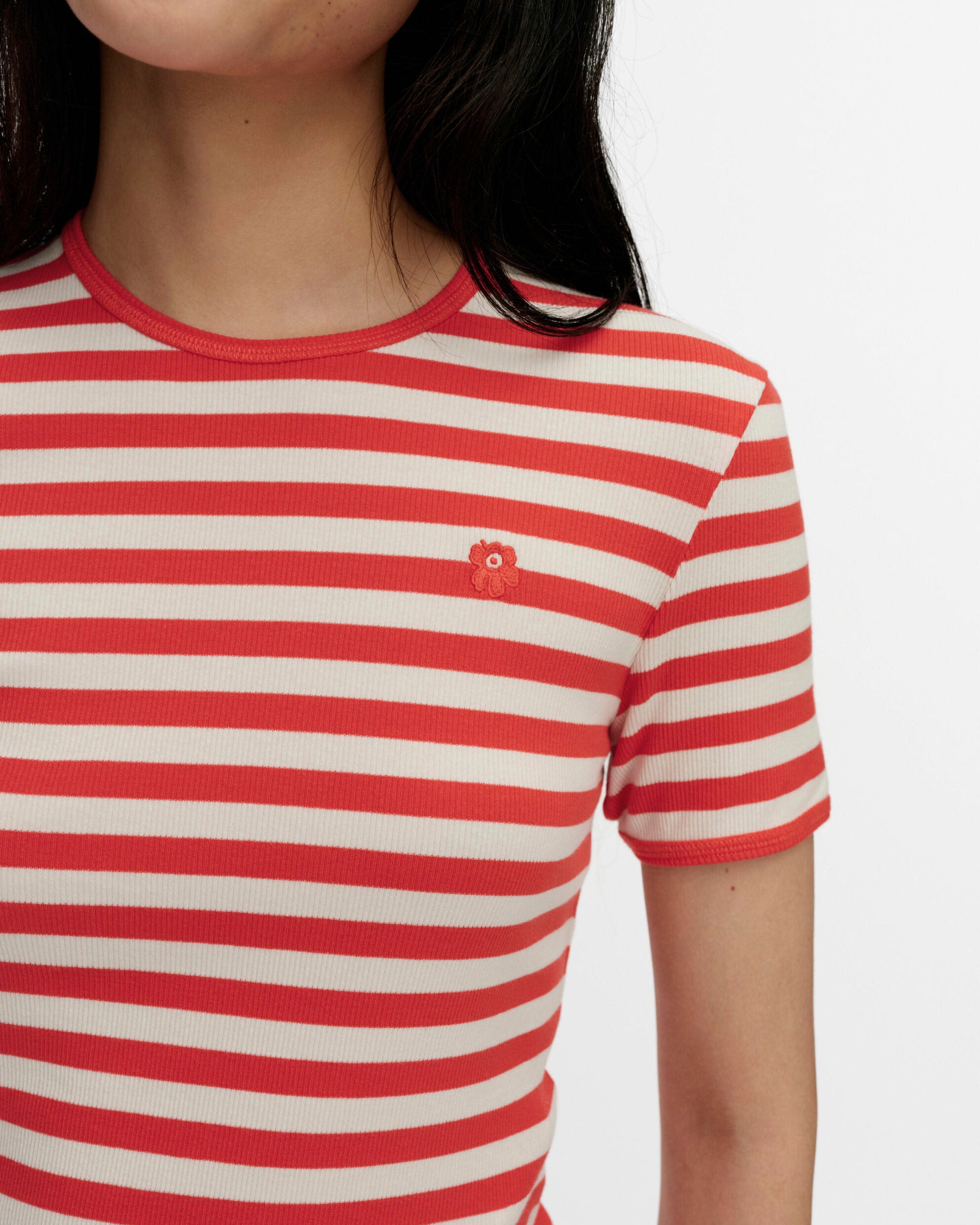 T-shirt Kukkea Tasaraita Unikko Kioski