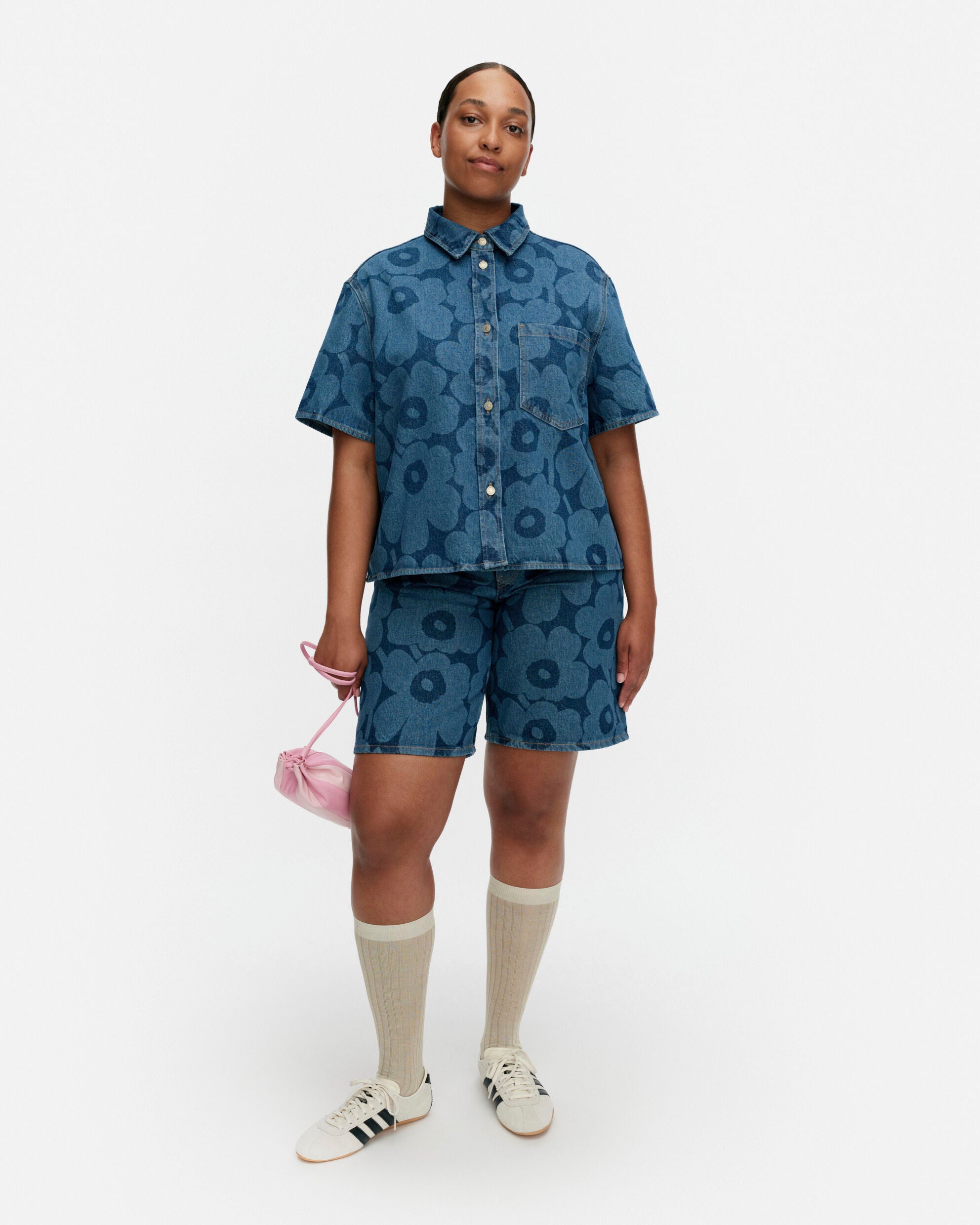 限定 marimekko Maridenim Unikko デニムシャツ 46 Maridenim Kuvata Unikko Shirt